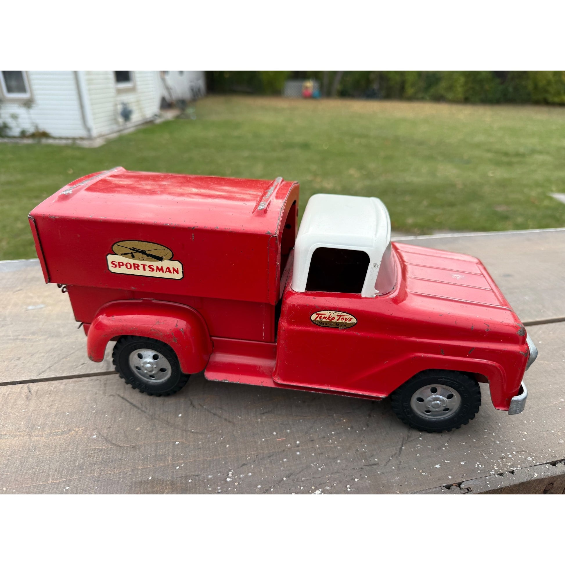 Vintage Tonka Sportsman No. 05 Stepside Red Truck & Topper Pressed Steel Toy