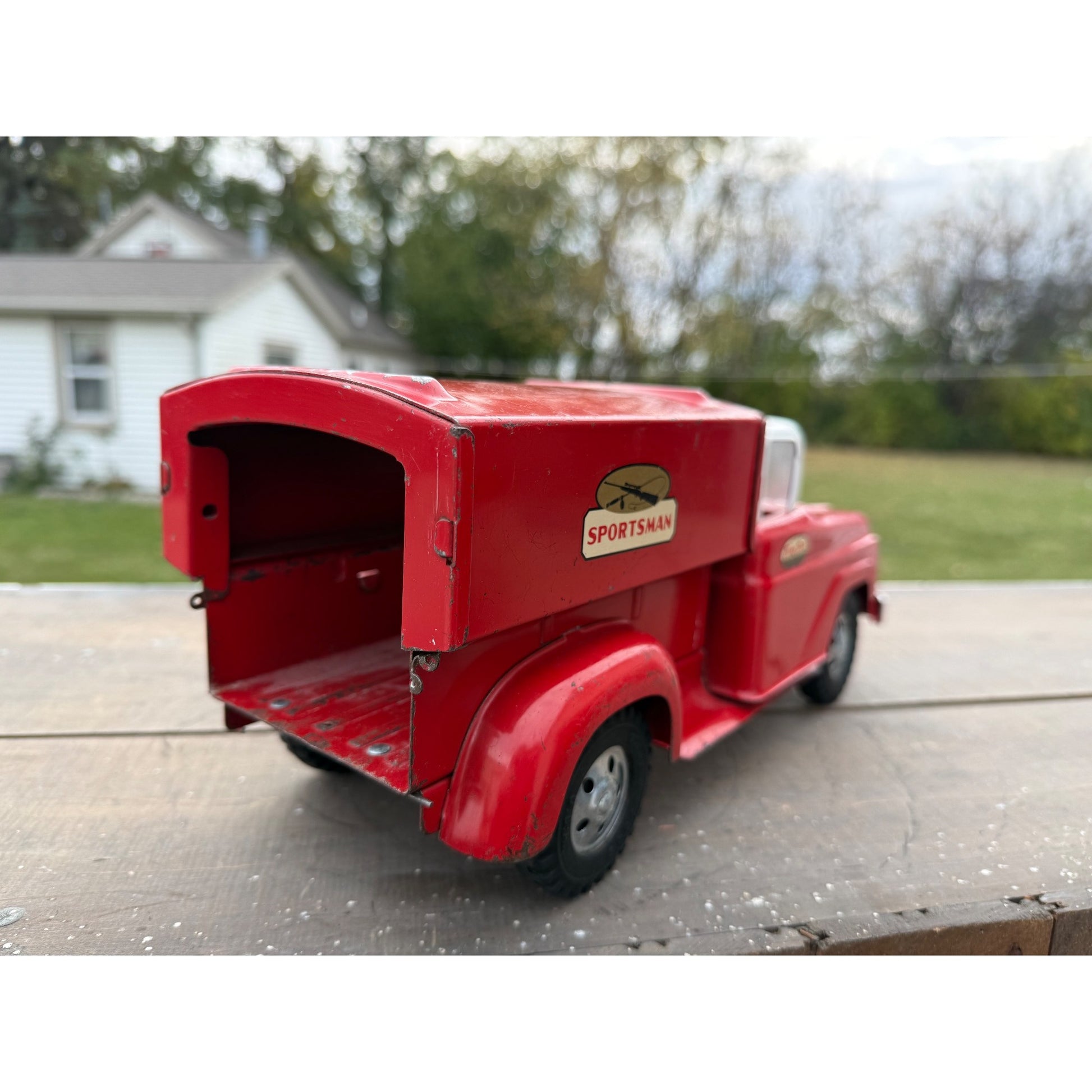 Vintage Tonka Sportsman No. 05 Stepside Red Truck & Topper Pressed Steel Toy