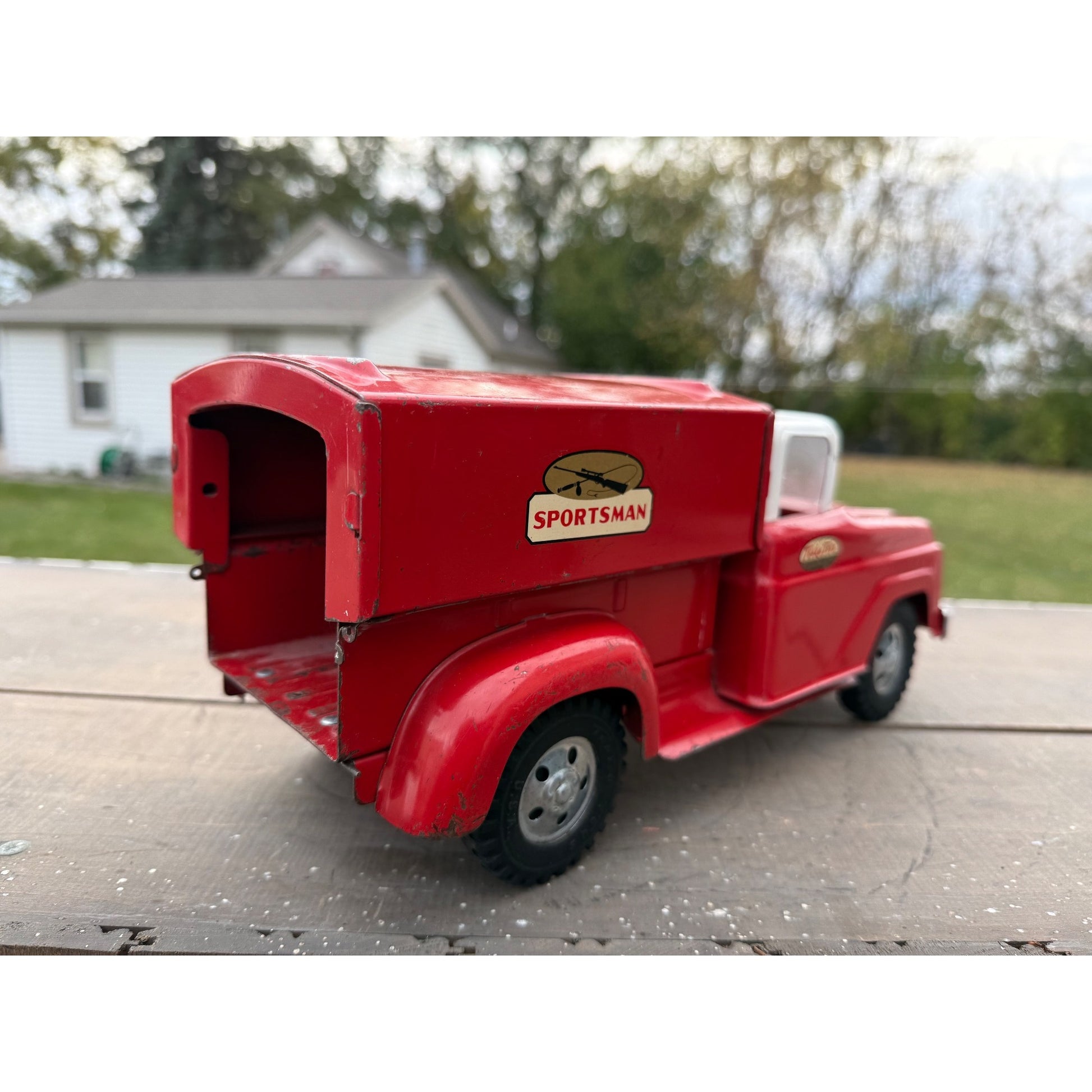 Vintage Tonka Sportsman No. 05 Stepside Red Truck & Topper Pressed Steel Toy