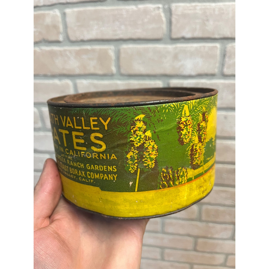 RARE Vintage 1930s Furnace Creek Death Valley Dates Fruit Tin Can Inyo CA