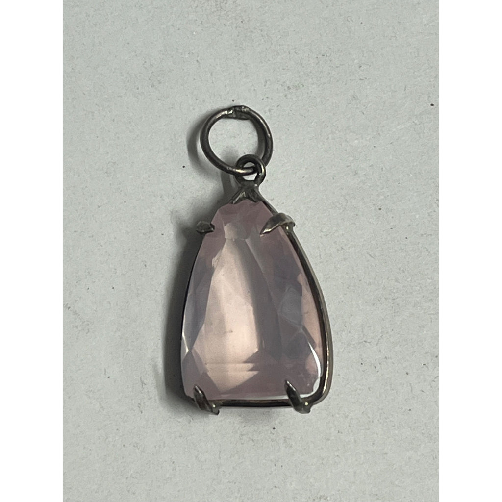 Vintage Rose Quartz Pendant Silver Tone Faceted Freeform Gemstone Charm