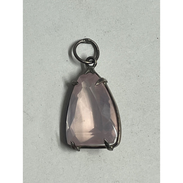 Vintage Rose Quartz Pendant Silver Tone Faceted Freeform Gemstone Charm