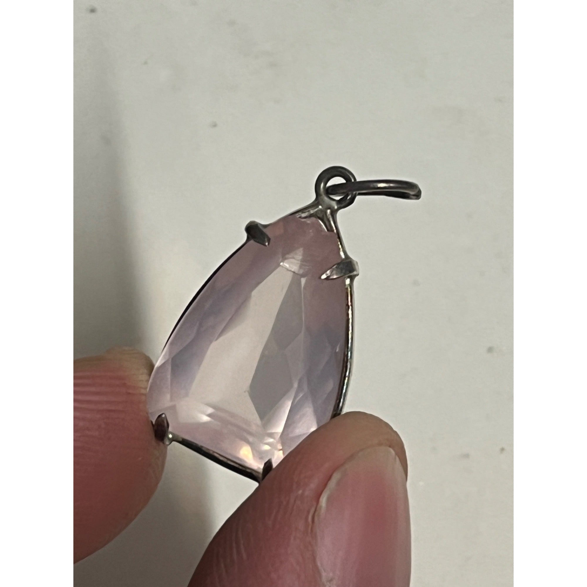 Vintage Rose Quartz Pendant Silver Tone Faceted Freeform Gemstone Charm