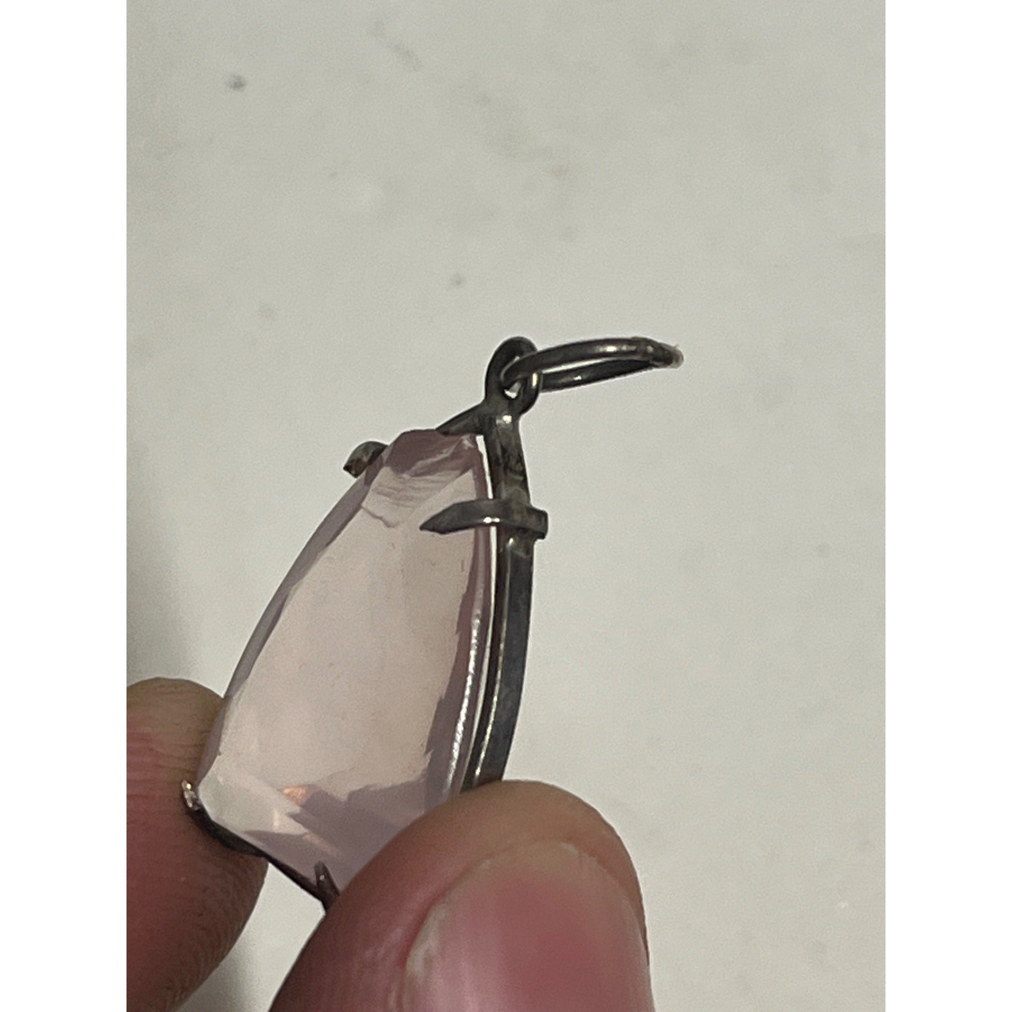 Vintage Rose Quartz Pendant Silver Tone Faceted Freeform Gemstone Charm
