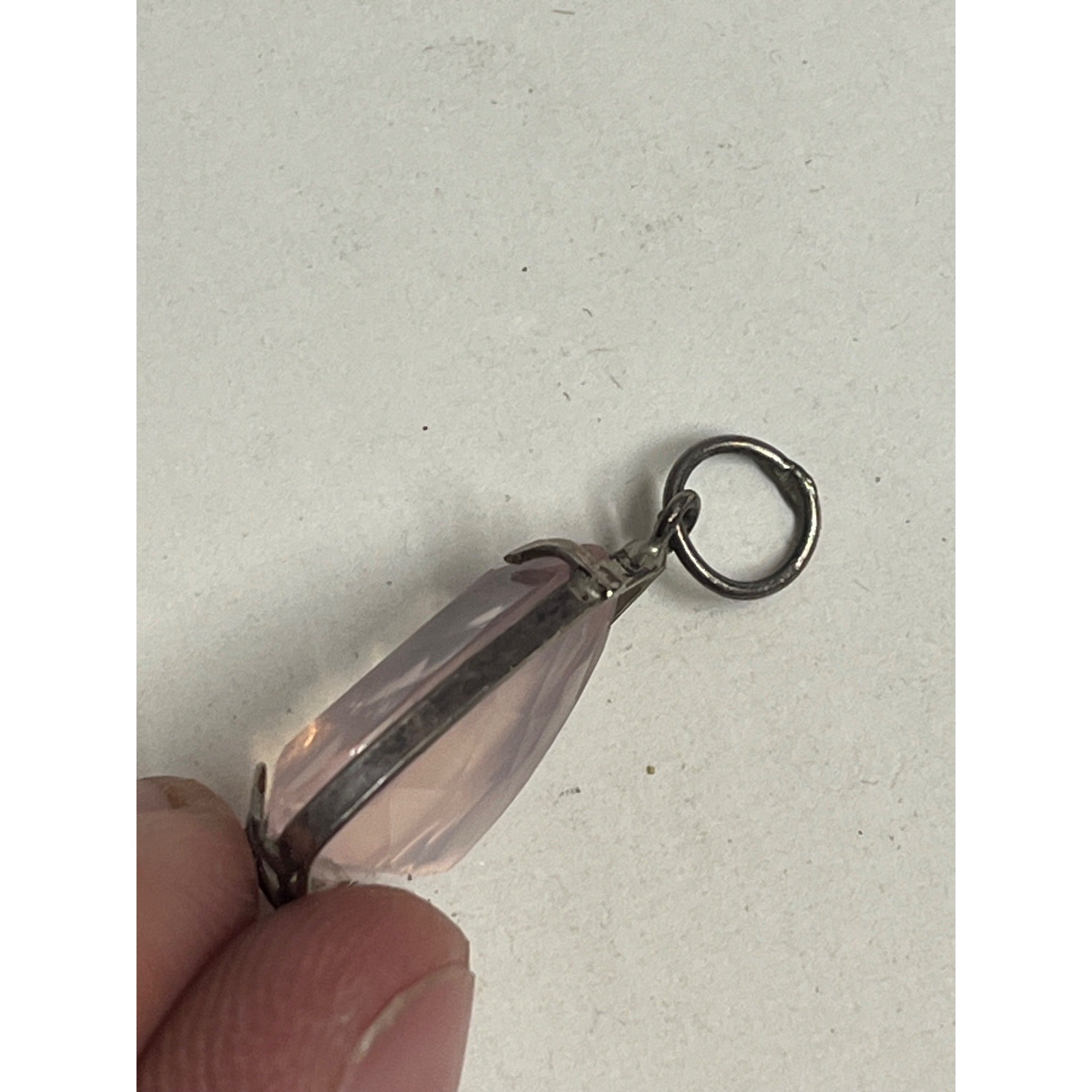 Vintage Rose Quartz Pendant Silver Tone Faceted Freeform Gemstone Charm