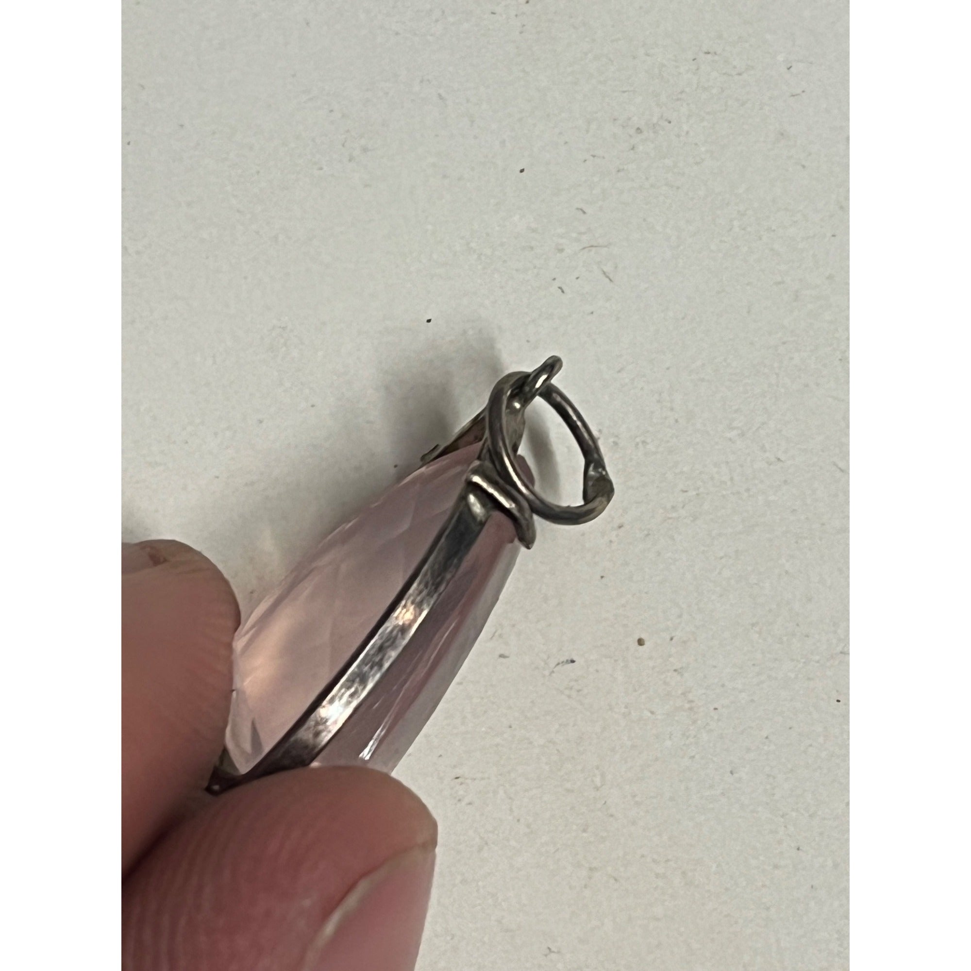 Vintage Rose Quartz Pendant Silver Tone Faceted Freeform Gemstone Charm