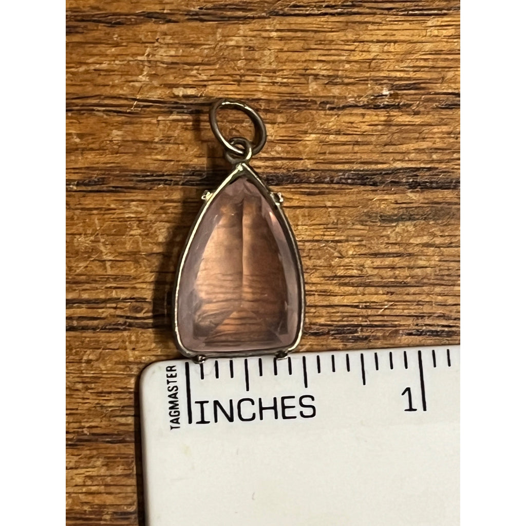 Vintage Rose Quartz Pendant Silver Tone Faceted Freeform Gemstone Charm