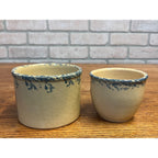 Vintage Robinson Ransbottom Pottery Small Glazed Stoneware Crock Dish Set Blue Sponge Wheat