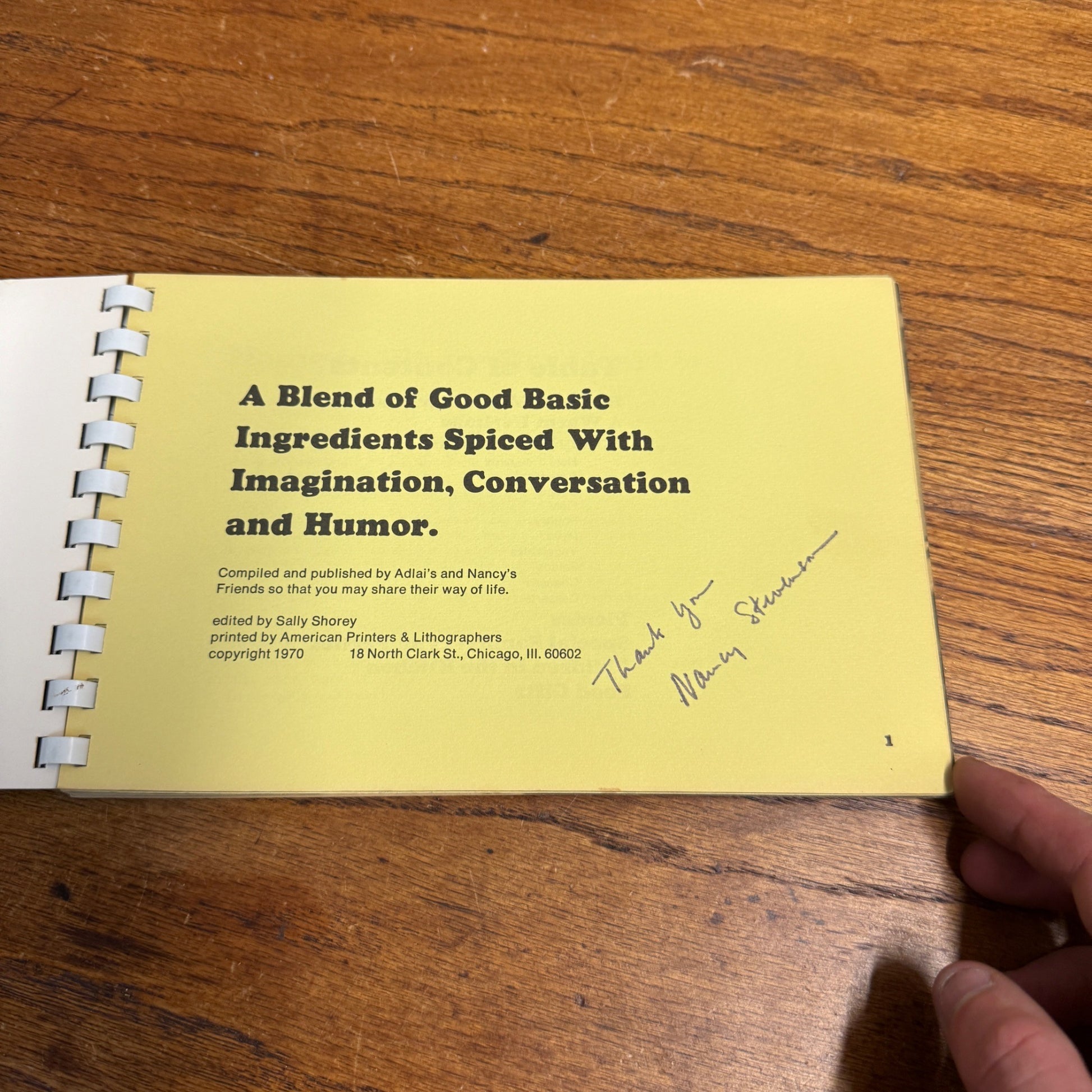 Adlai Stevenson Campaign Recipe Book Nancy Her Potpourri SIGNED Cook Book Spiral