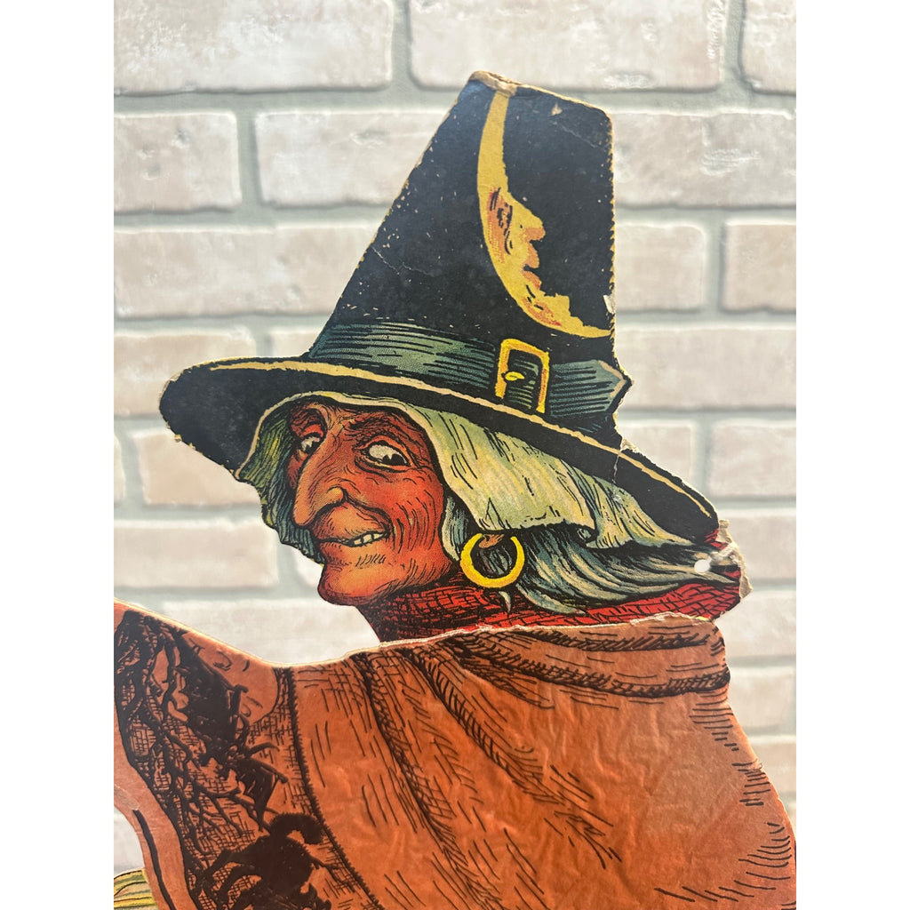 SCARCE Vintage 1930s Halloween Diecut Beistle Walking Witch Crepe Paper Antique
