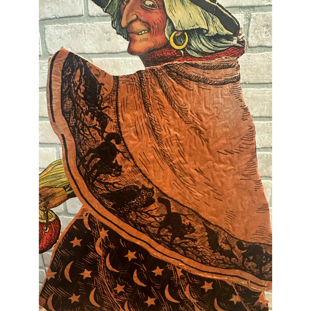 SCARCE Vintage 1930s Halloween Diecut Beistle Walking Witch Crepe Paper Antique