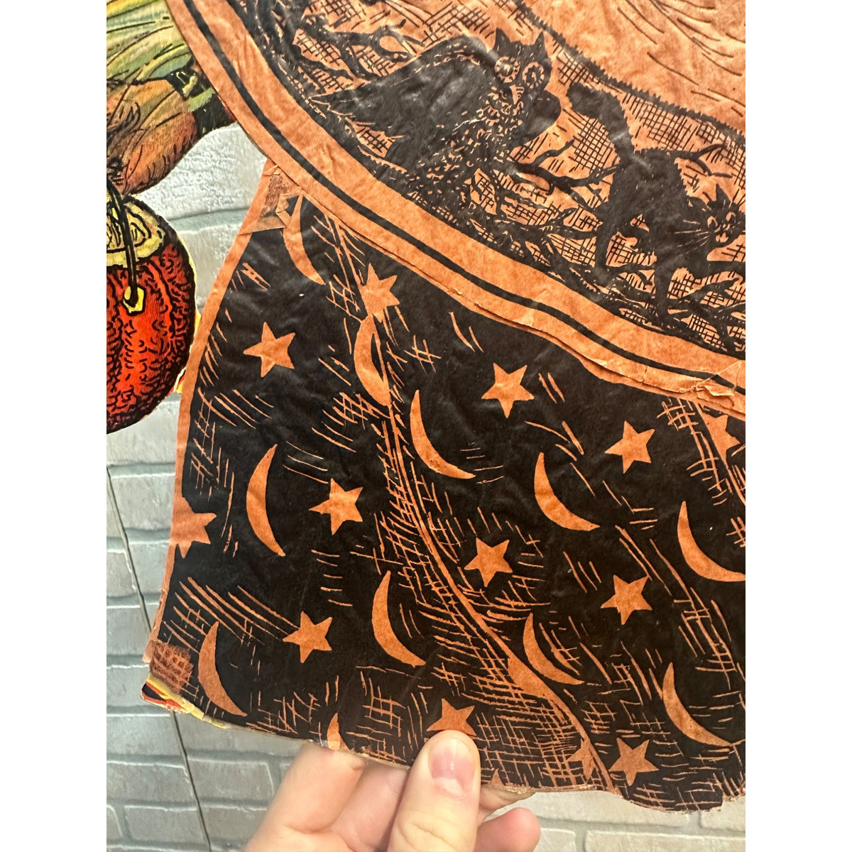 SCARCE Vintage 1930s Halloween Diecut Beistle Walking Witch Crepe Paper Antique