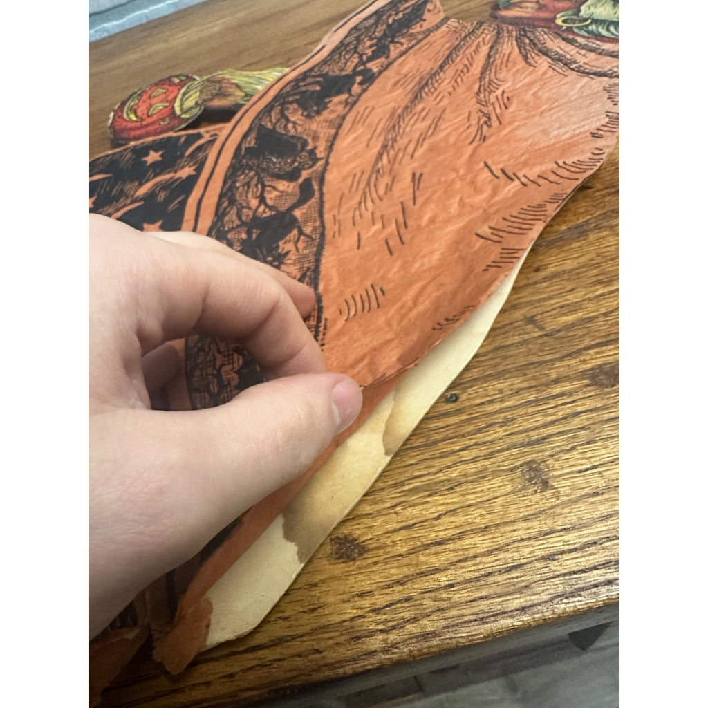 SCARCE Vintage 1930s Halloween Diecut Beistle Walking Witch Crepe Paper Antique