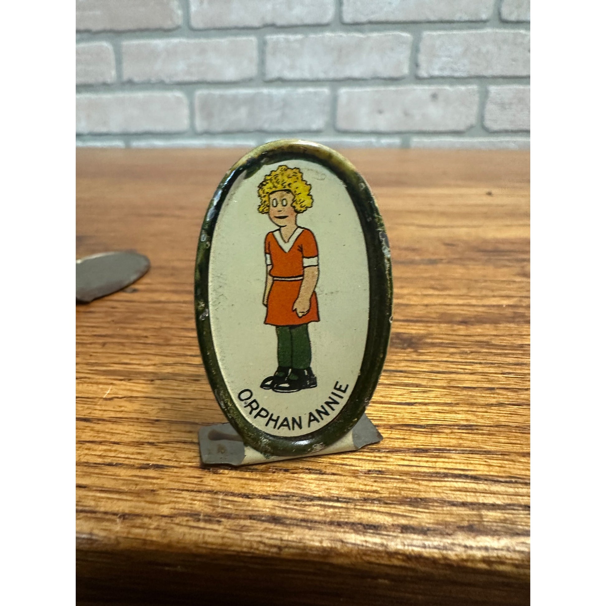 1936 Cracker Jack Prize Standee Stand Up Tin Litho Orphan Annie Uncle Walt Vintage