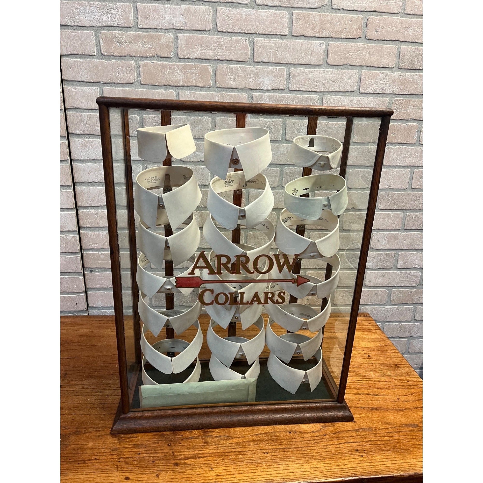 Antique Wood and Glass Mercantile Arrow Collar Store Display / Vintage Clothing / Haberdashery
