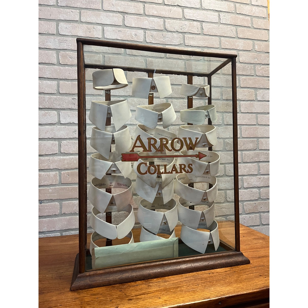 Antique Wood and Glass Mercantile Arrow Collar Store Display / Vintage Clothing / Haberdashery
