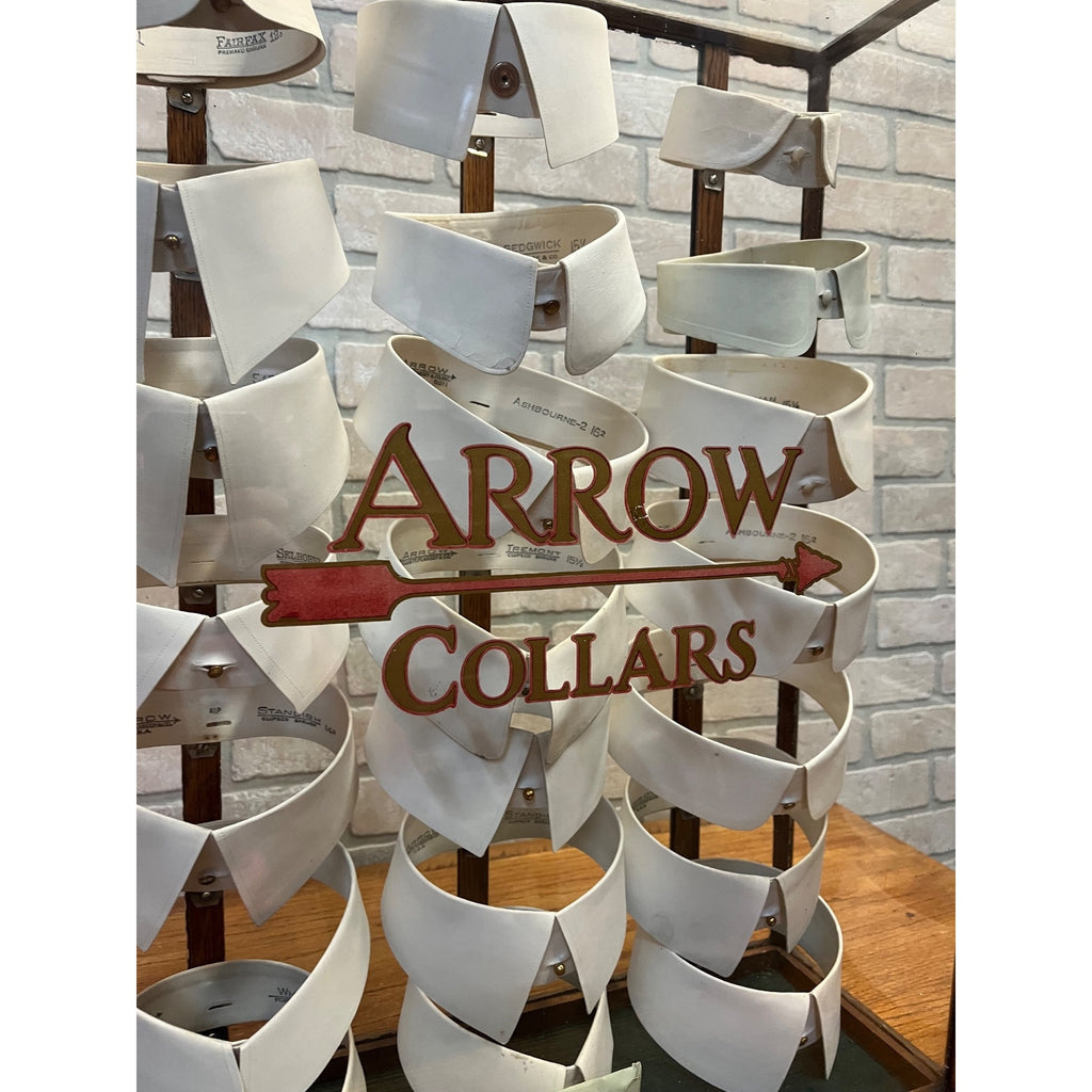 Antique Wood and Glass Mercantile Arrow Collar Store Display / Vintage Clothing / Haberdashery