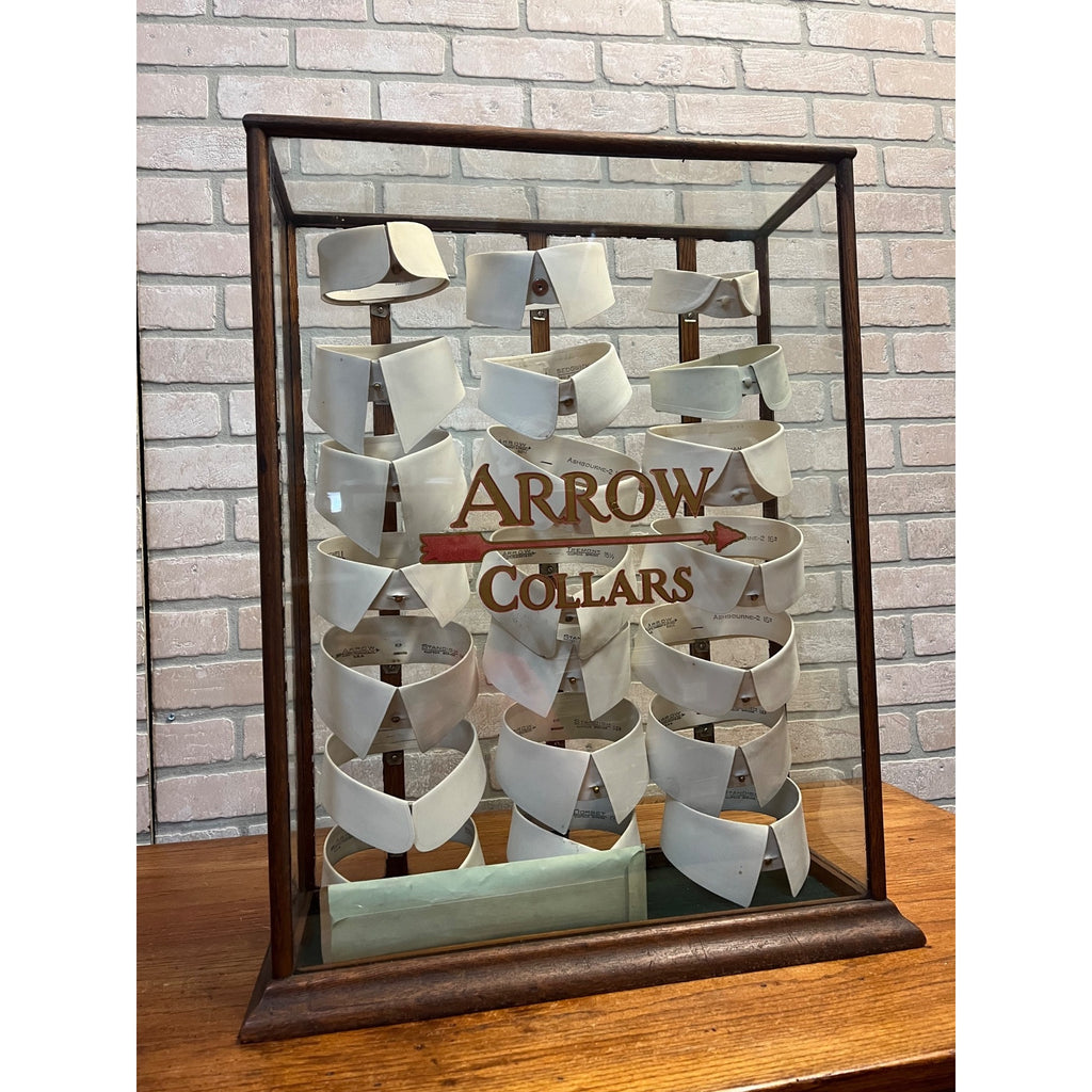 Antique Wood and Glass Mercantile Arrow Collar Store Display / Vintage Clothing / Haberdashery