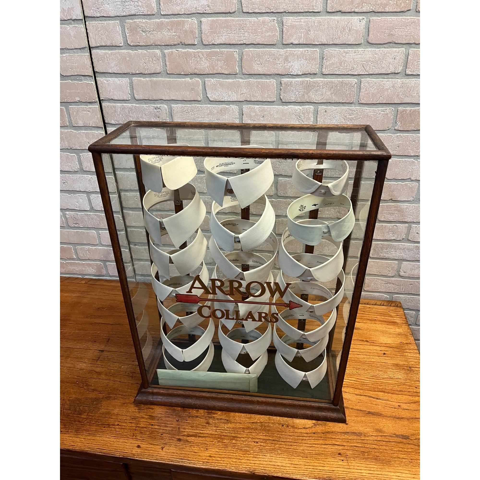 Antique Wood and Glass Mercantile Arrow Collar Store Display / Vintage Clothing / Haberdashery