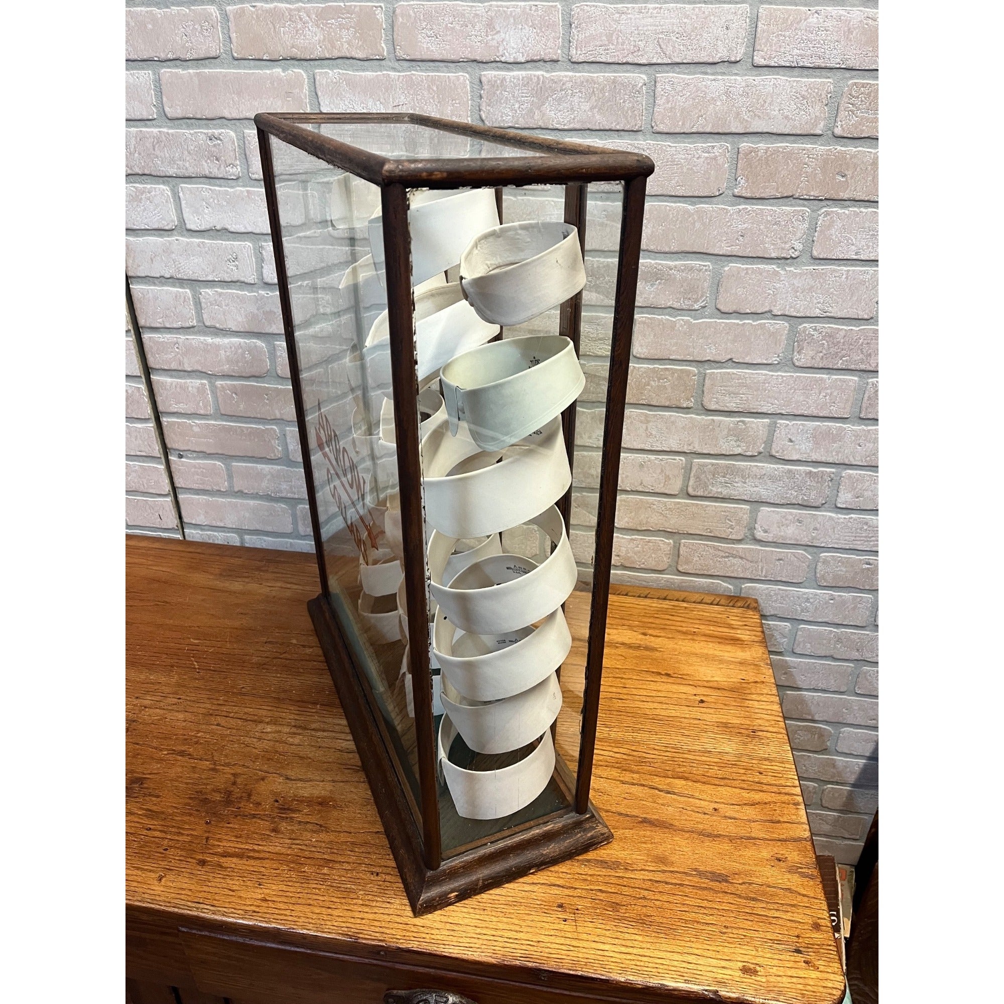 Antique Wood and Glass Mercantile Arrow Collar Store Display / Vintage Clothing / Haberdashery
