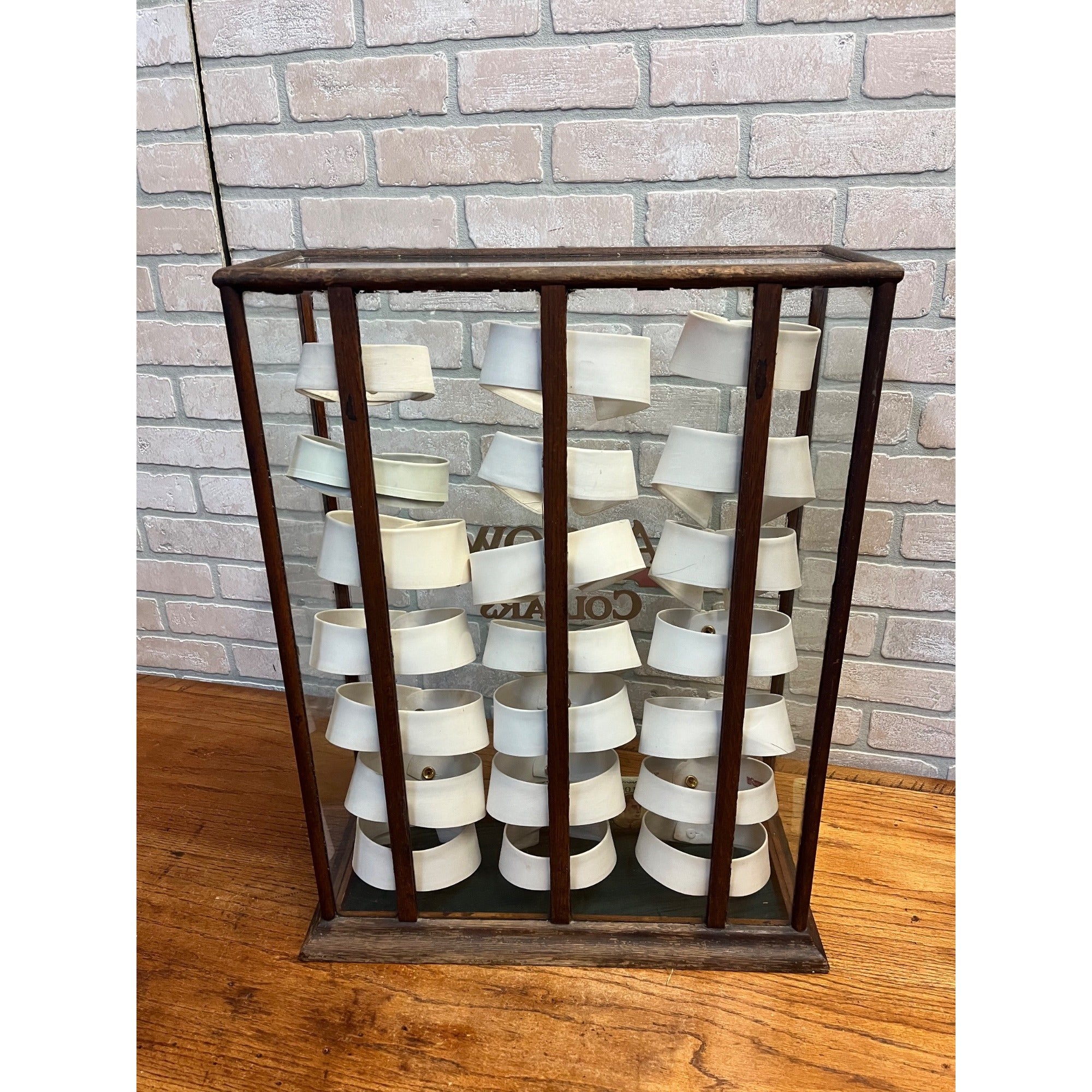 Antique Wood and Glass Mercantile Arrow Collar Store Display / Vintage Clothing / Haberdashery