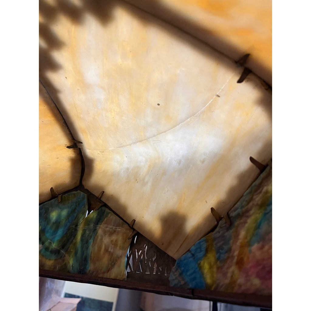 Antique Art Nouveau Tulip 6-Panel Slag Glass Table Lamp Miller Hubbard Era