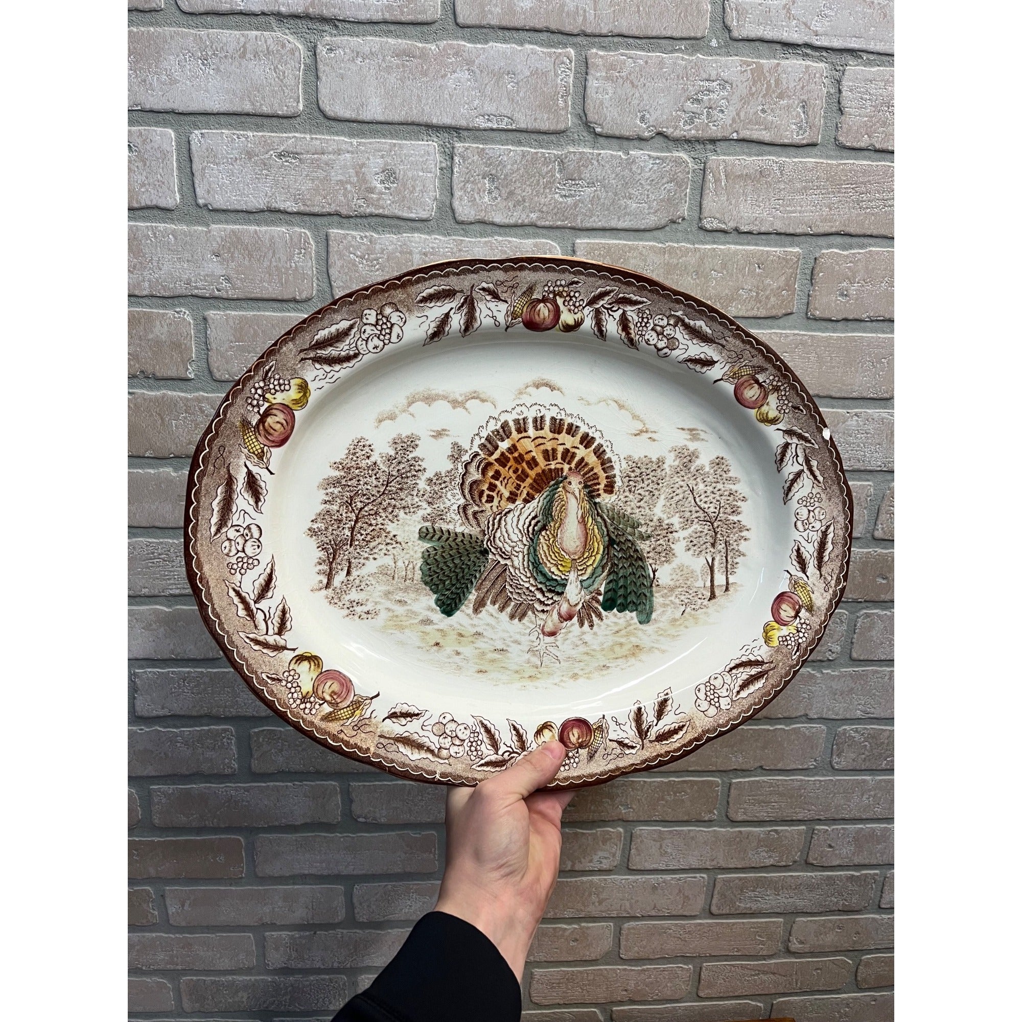 Large Vintage Turkey Platter Porcelain China 18.5" by 14"