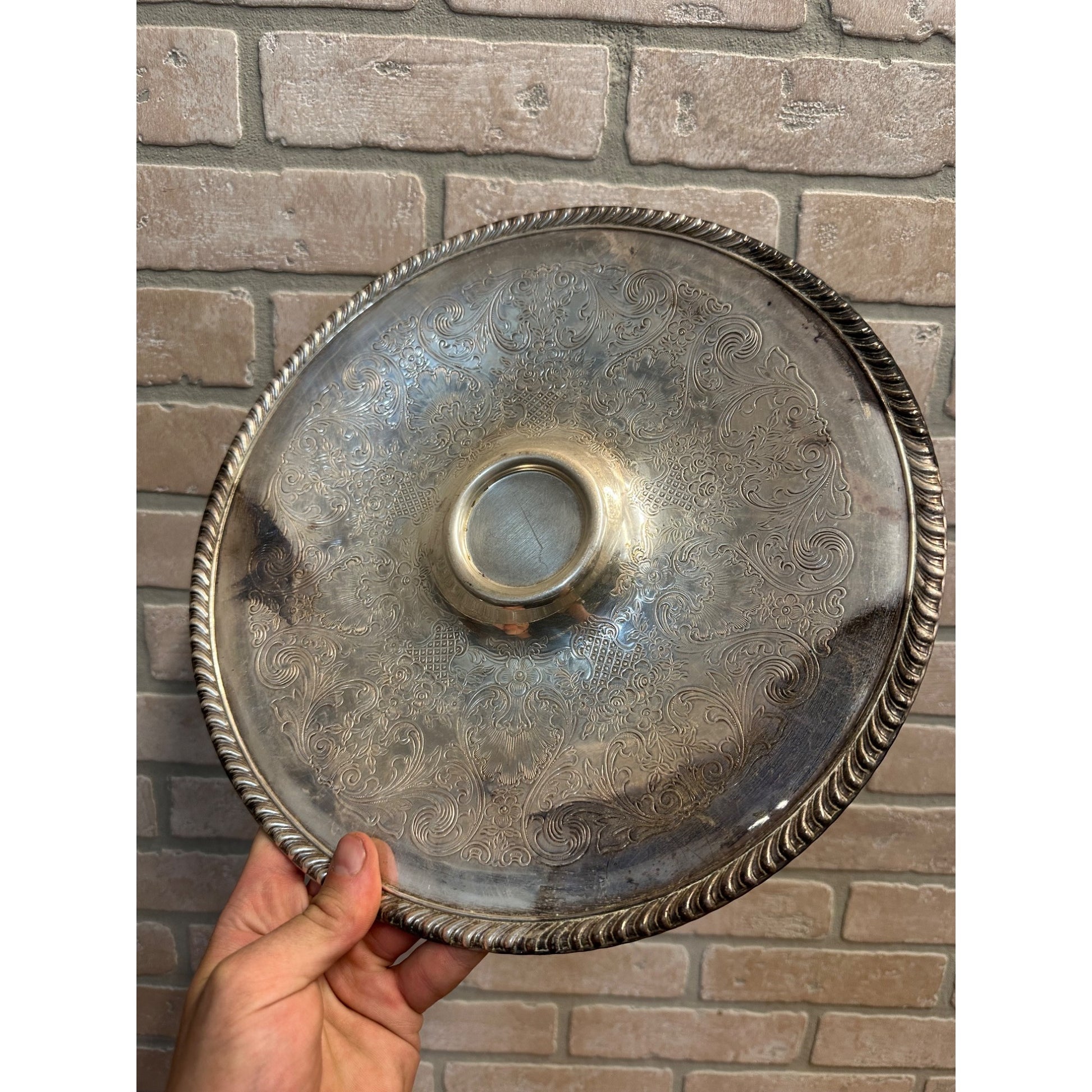 Vintage Wm. Rogers No. 866 Chip & Dip Serving Tray Silver Plated Ornate