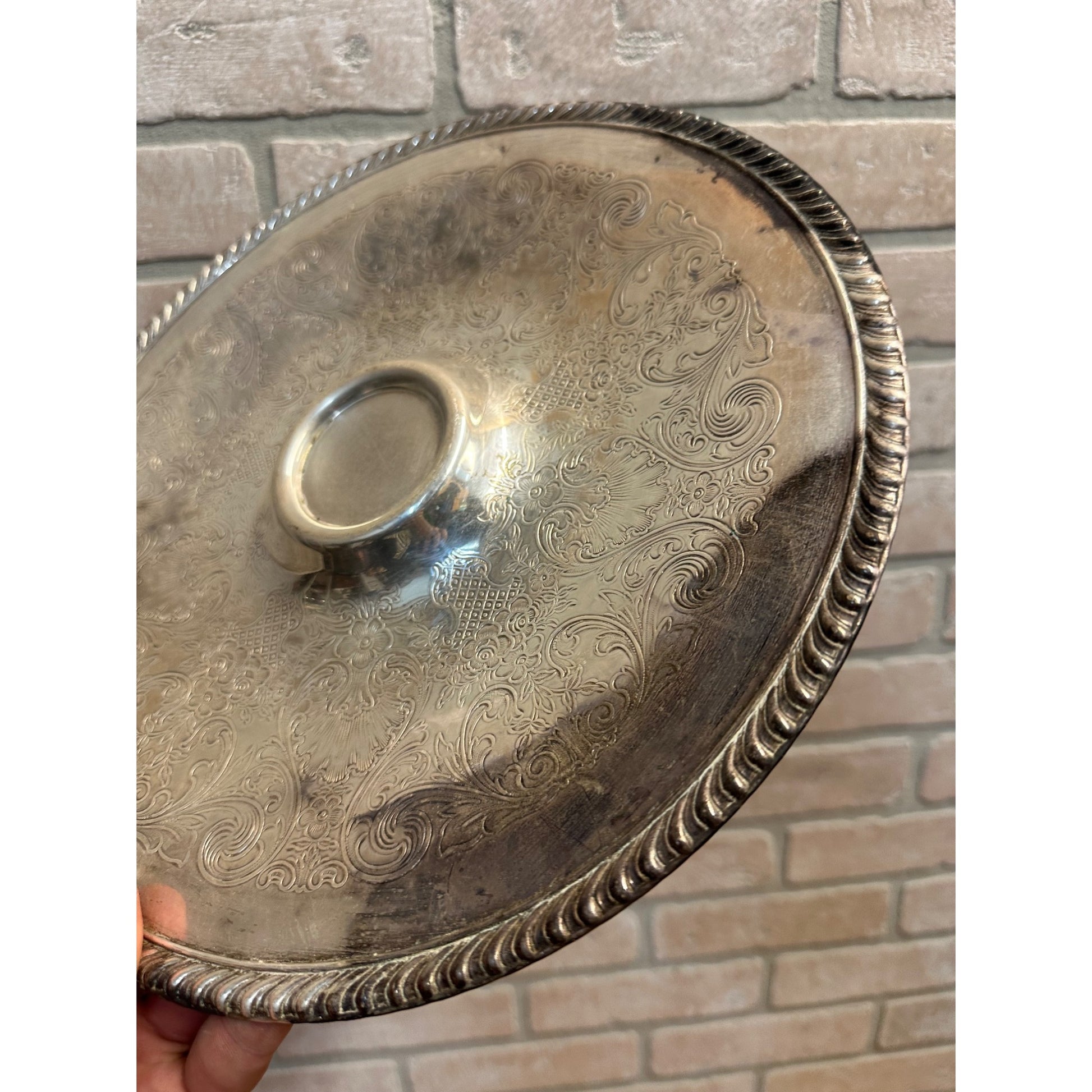 Vintage Wm. Rogers No. 866 Chip & Dip Serving Tray Silver Plated Ornate