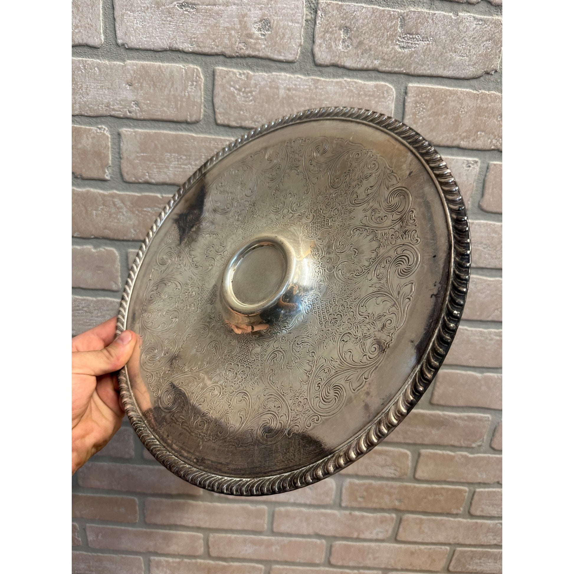 Vintage Wm. Rogers No. 866 Chip & Dip Serving Tray Silver Plated Ornate