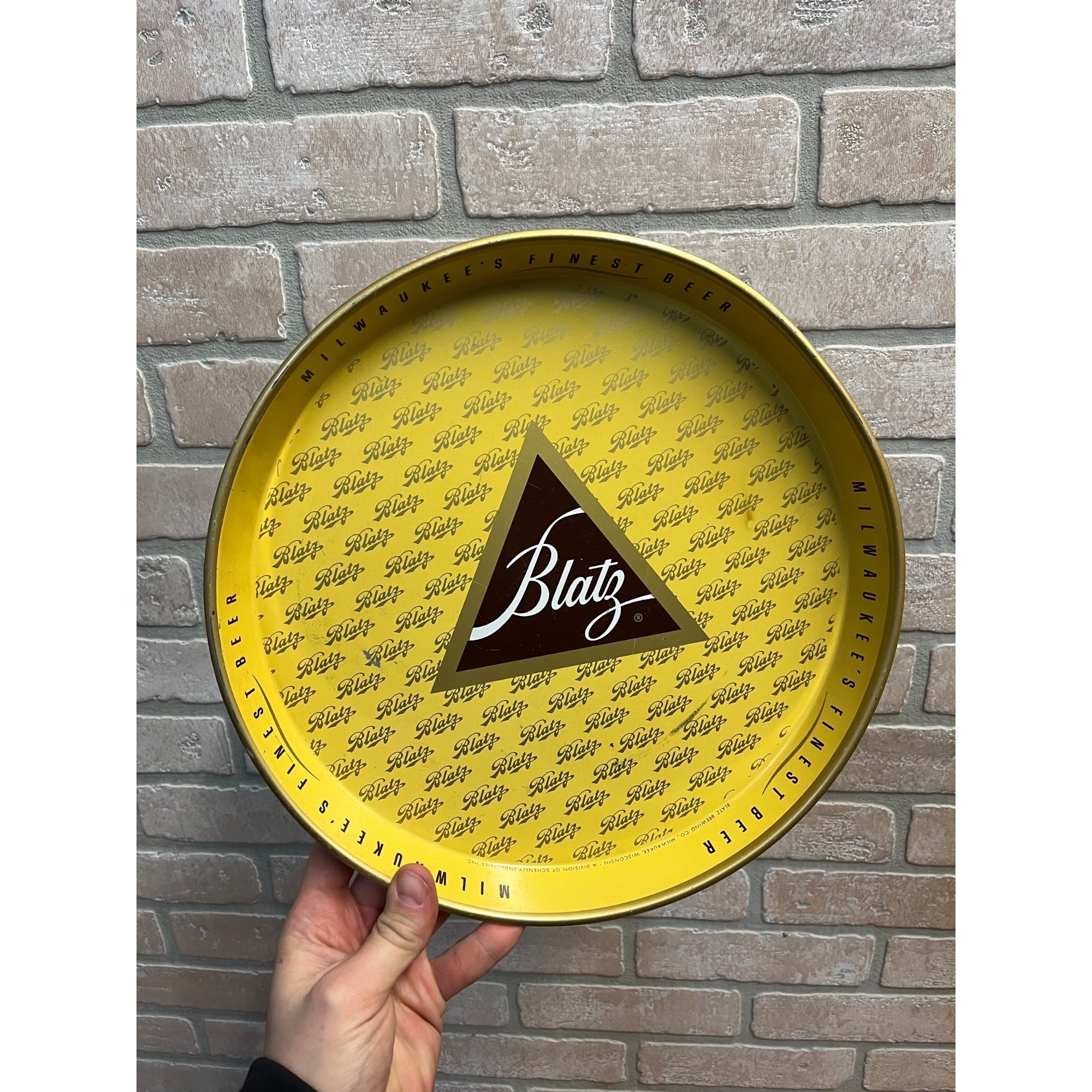Vintage 1960s Blatz Beer Yellow Metal Advertising Serving Tray 12"