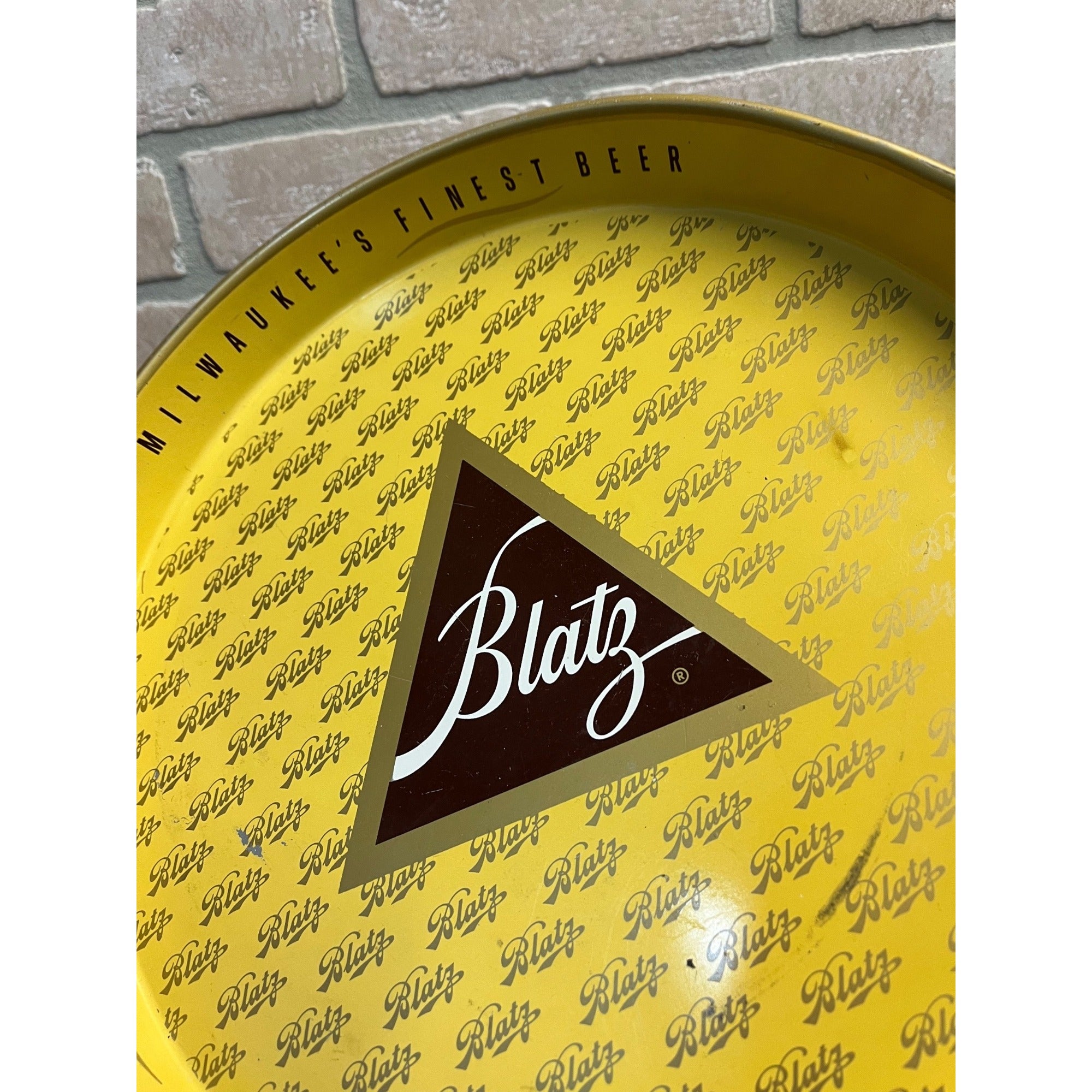 Vintage 1960s Blatz Beer Yellow Metal Advertising Serving Tray 12"