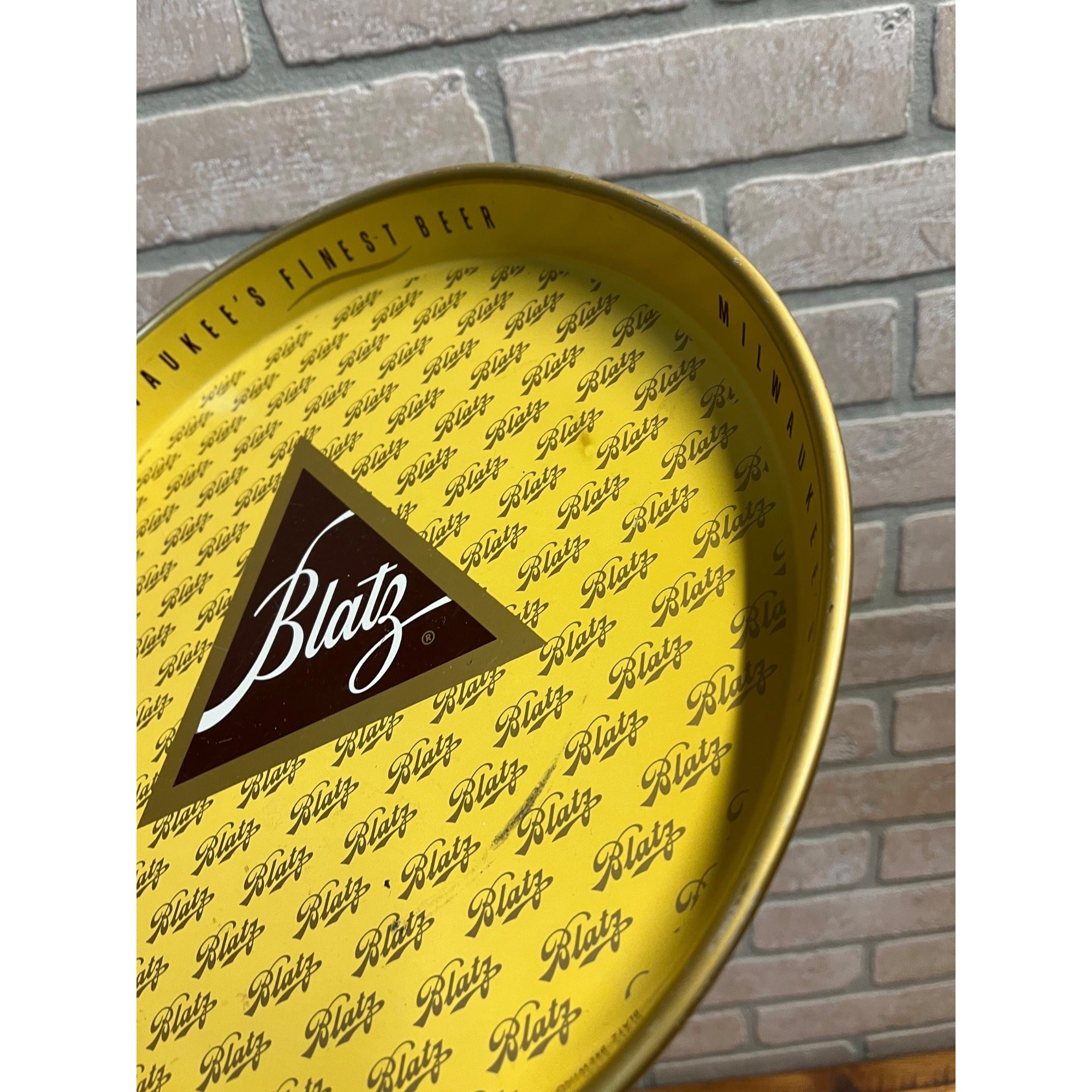 Vintage 1960s Blatz Beer Yellow Metal Advertising Serving Tray 12"