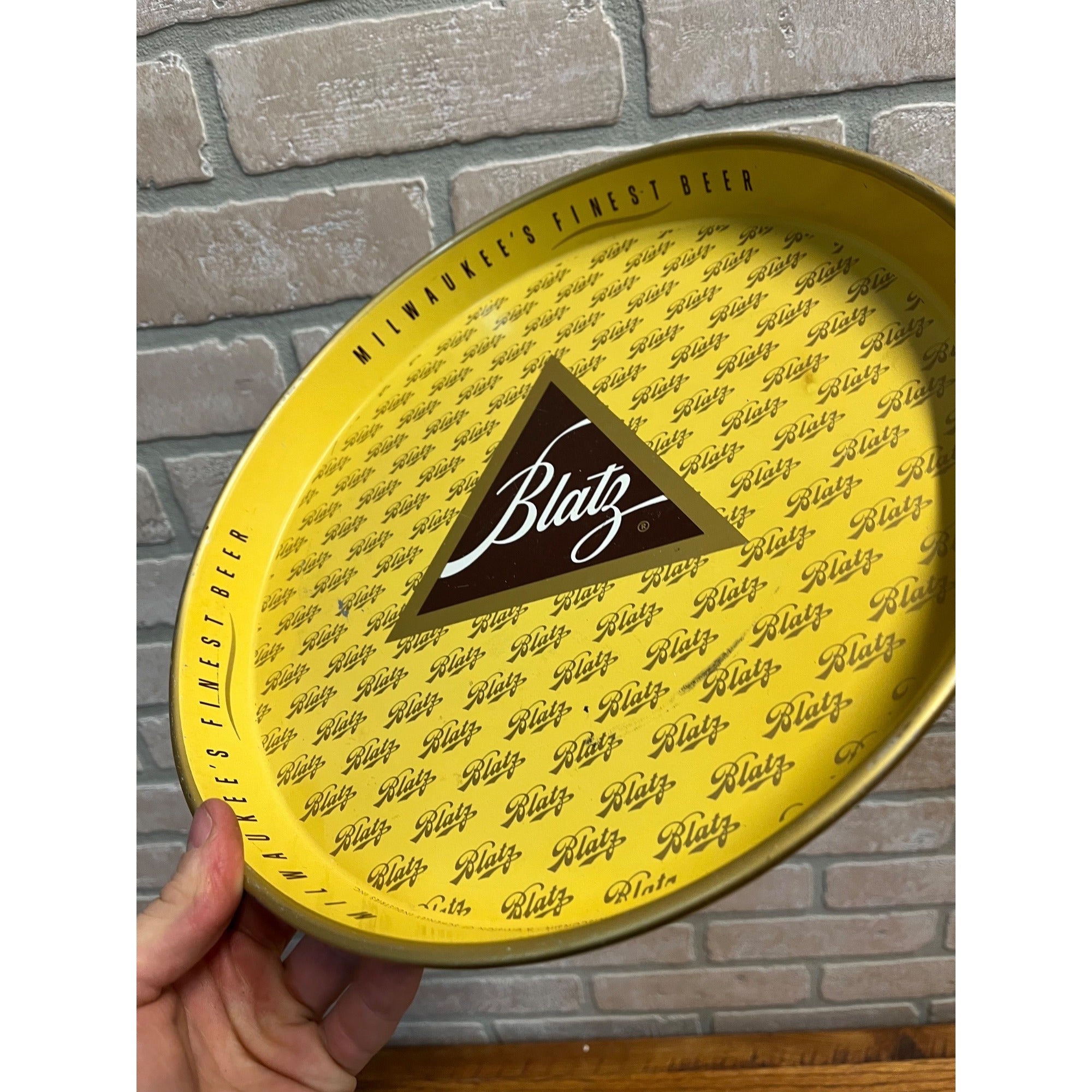 Vintage 1960s Blatz Beer Yellow Metal Advertising Serving Tray 12"