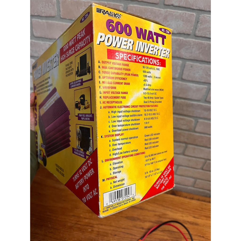 Vintage Rally 600 Watt Power Inverter Open Box Old School - Like New (1999)
