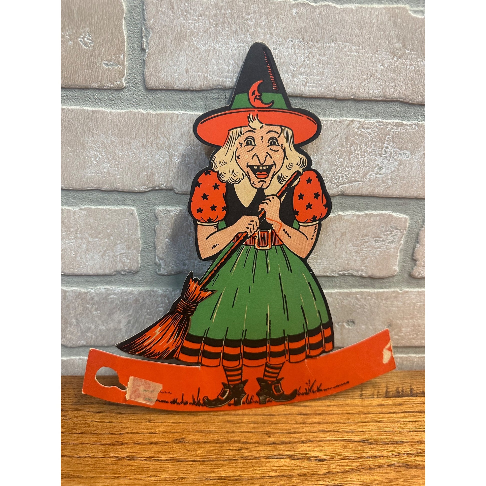 Vintage 1950s Beistle Halloween Diecut Standup - Witch w/ Broom