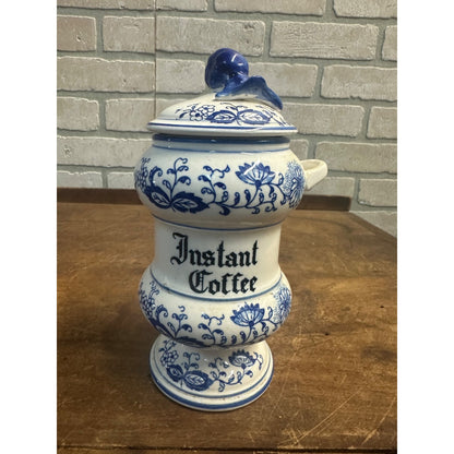 Vintage Arnart Blue Onion Instant Coffee Jar w/ Lid Japan