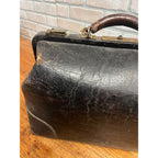 Antique Early 1900s Doctor Bag Medicine Bag Black Leather No Key - Distressed