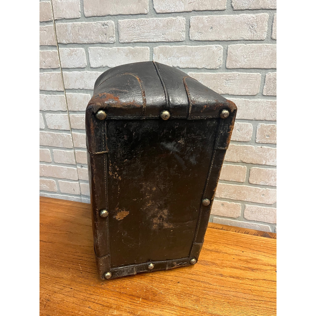 Antique Early 1900s Doctor Bag Medicine Bag Black Leather No Key - Distressed