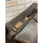 Antique Early 1900s Doctor Bag Medicine Bag Black Leather No Key - Distressed