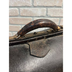 Antique Early 1900s Doctor Bag Medicine Bag Black Leather No Key - Distressed