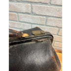 Antique Early 1900s Doctor Bag Medicine Bag Black Leather No Key - Distressed