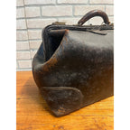 Antique Early 1900s Doctor Bag Medicine Bag Black Leather No Key - Distressed