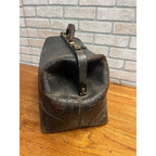 Antique Early 1900s Doctor Bag Medicine Bag Black Leather No Key - Distressed