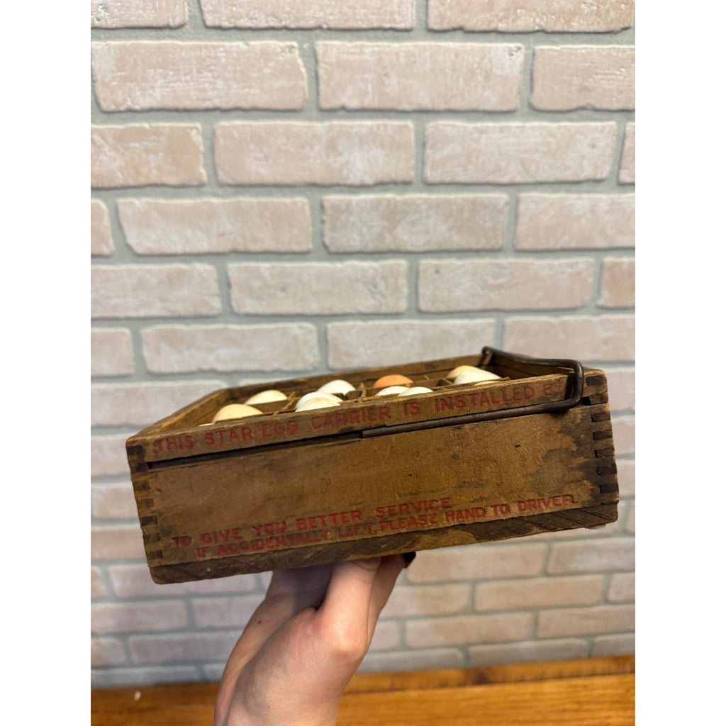 Antique Wood Star Egg Carrier Crate Dozen Milk Glass Eggs Crate John G Elbs 1906