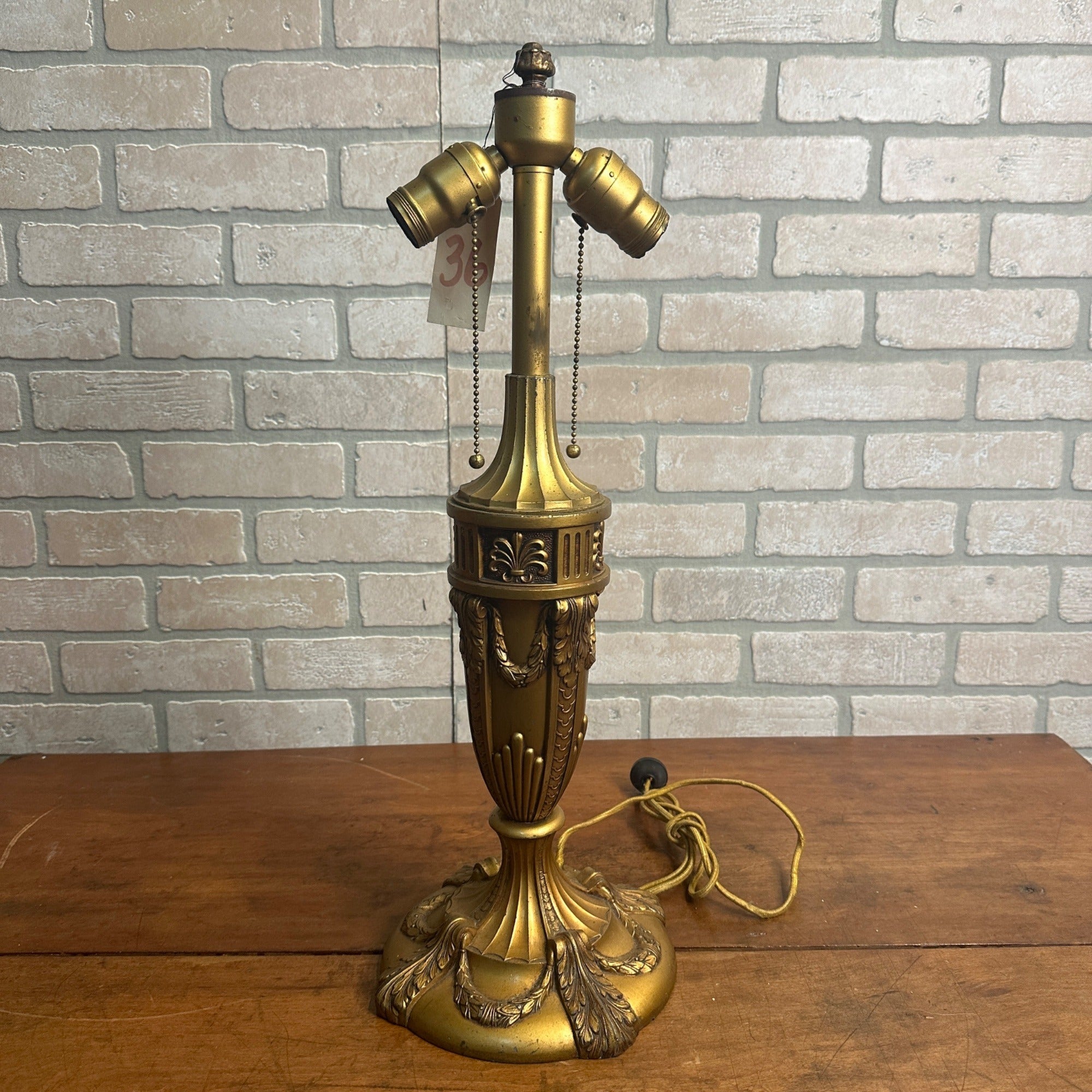 Antique Bronze Art Nouveau Victorian Lamp Base for Slag Glass / Stained Shade