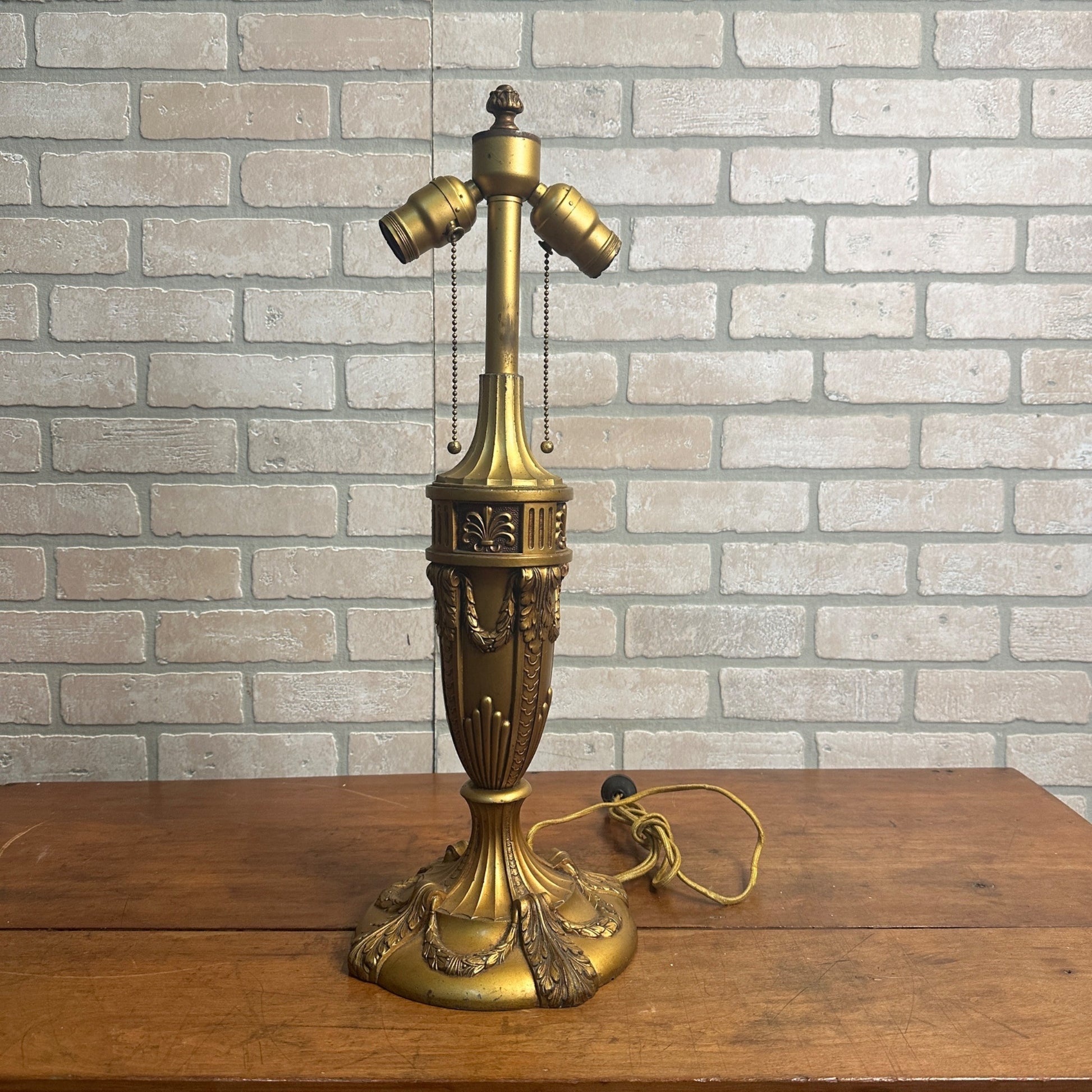 Antique Bronze Art Nouveau Victorian Lamp Base for Slag Glass / Stained Shade