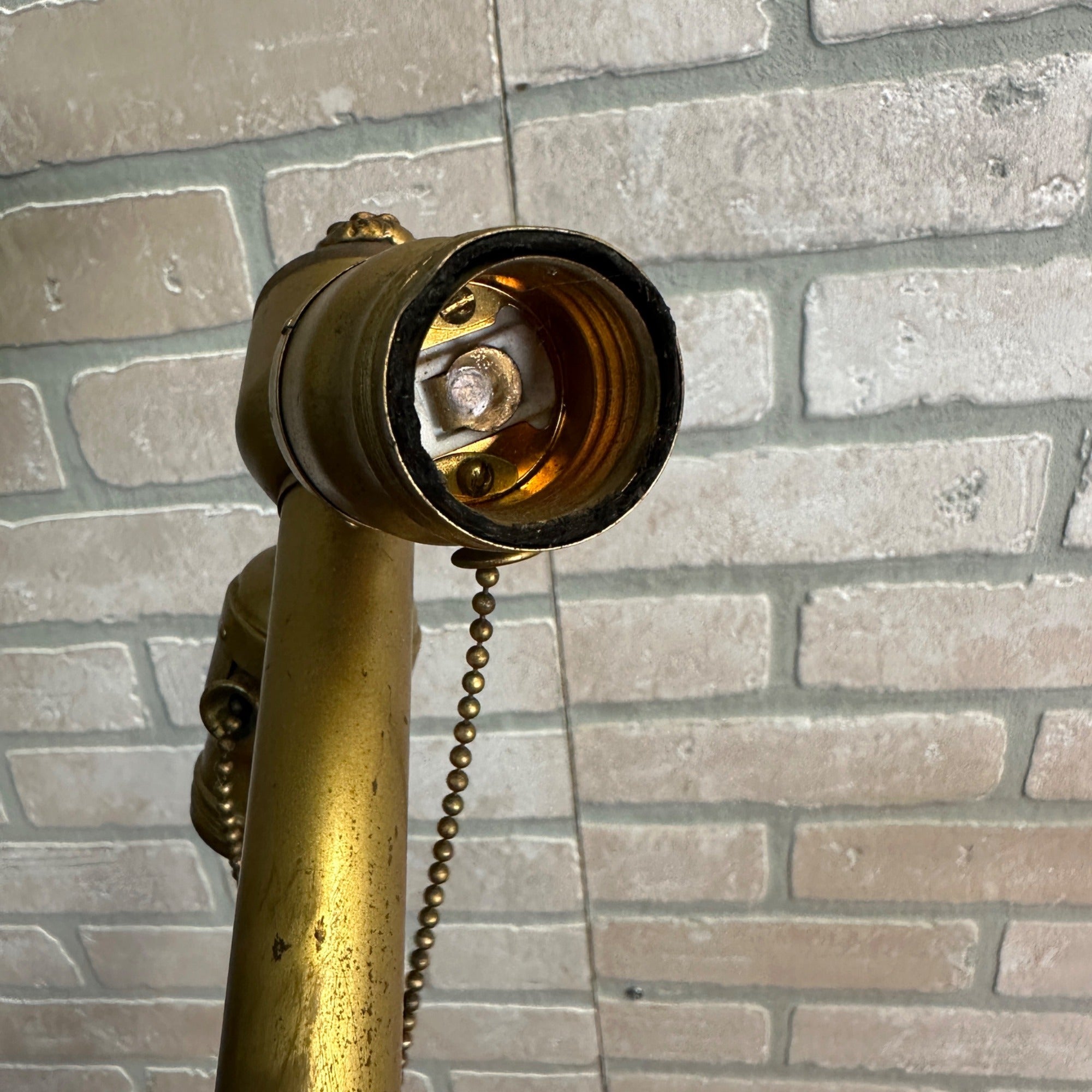 Antique Bronze Art Nouveau Victorian Lamp Base for Slag Glass / Stained Shade