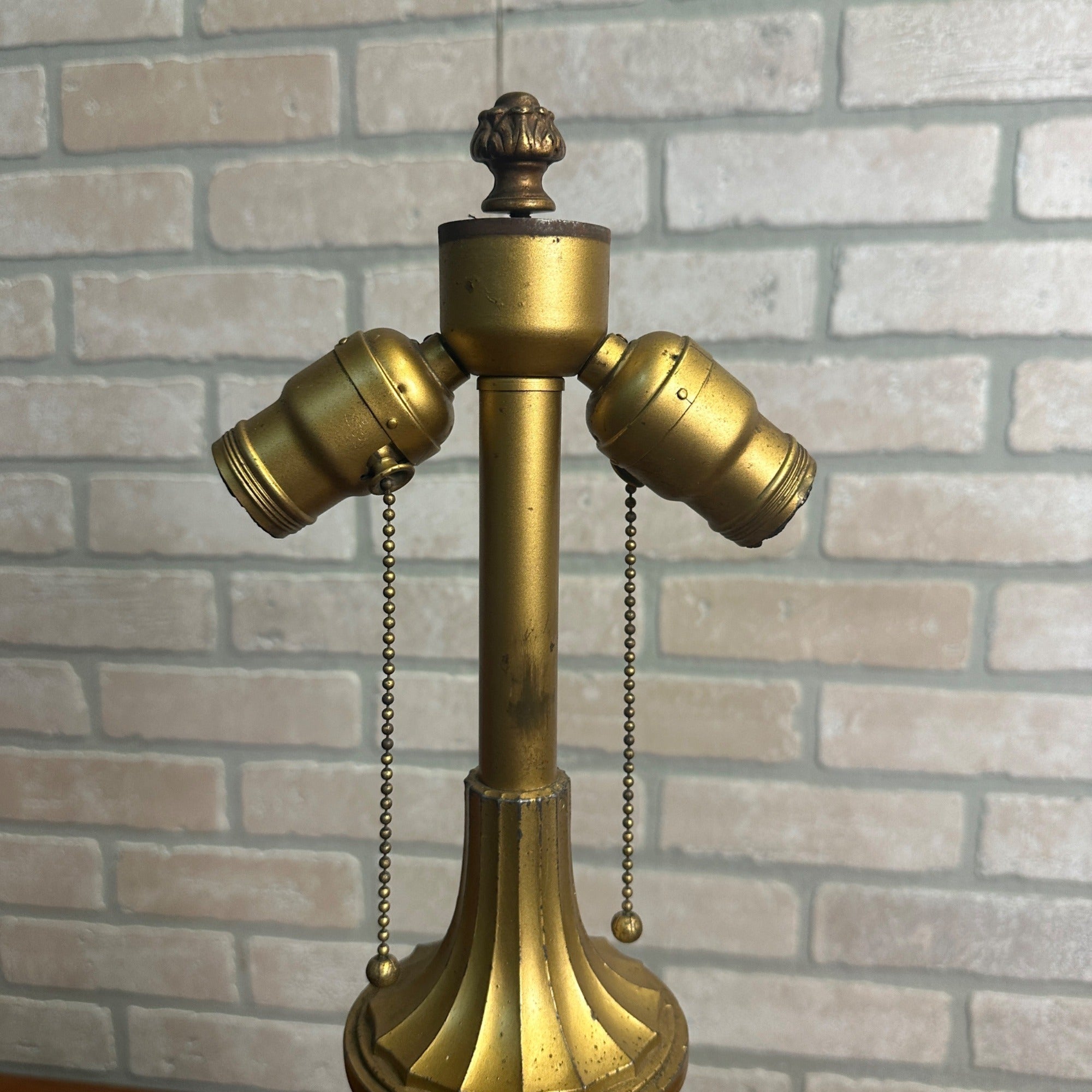 Antique Bronze Art Nouveau Victorian Lamp Base for Slag Glass / Stained Shade