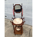 Antique Victorian Shaving Stand Mirror Wash Basin Pitcher Candle Holders c1900